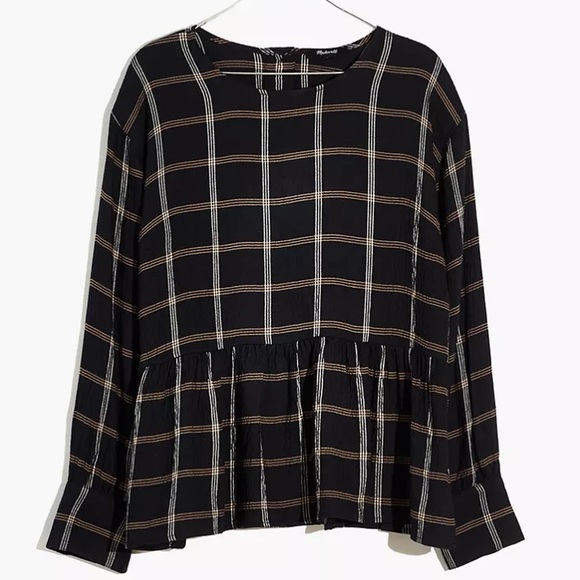 Madewell Button-Back Peplum Top in Plaid - Picture 3 of 7